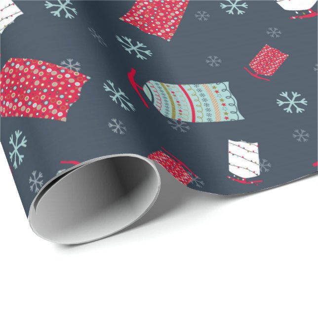 Winter Sleds and Snowflakes Christmas and Holiday Wrapping Paper (Roll Corner)