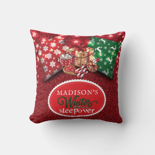 Winter Sleepover Birthday Pyjamas Party  Throw Pillow (Front)