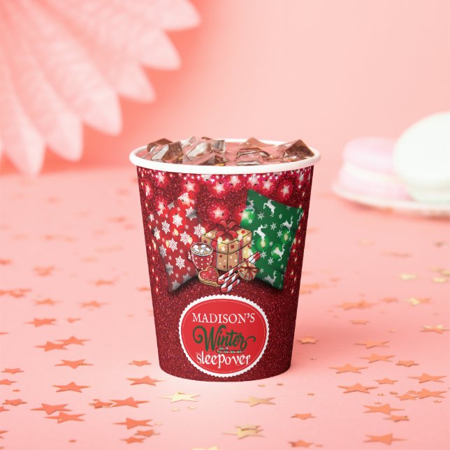 Winter Sleepover Personalized Birthday Christmas Paper Cups (Insitu)
