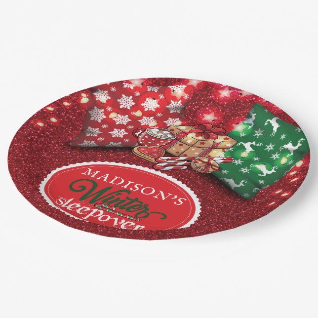 Winter Sleepover Personalized Glitter Paper Plate (Angled)
