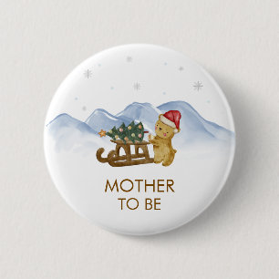 Winter Sleigh Bear Mother To Be Baby Shower  2 Inch Round Button