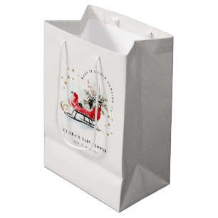 Winter Sleigh Its Cold Outside Neutral Baby Shower Medium Gift Bag