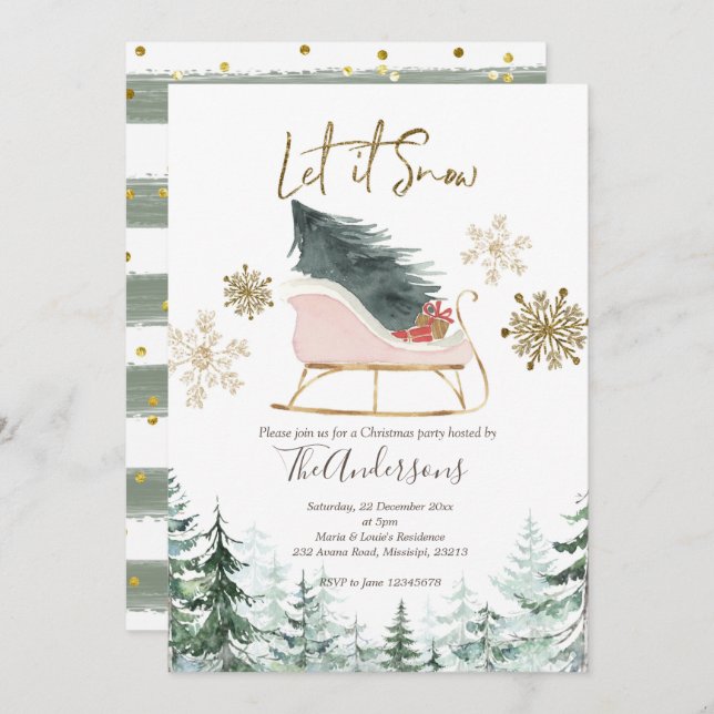 Winter Sleigh Let it Snow Christmas Party Invitation (Front/Back)