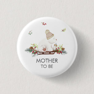 Winter Sleigh Polar Bear Mother To Be Baby Shower 1 Inch Round Button