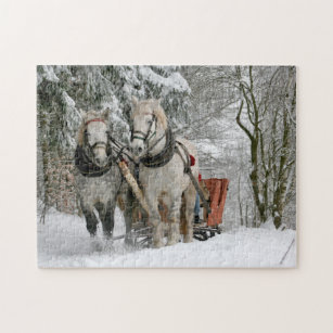 Winter Sleigh Ride Colour Image Jigsaw Puzzle
