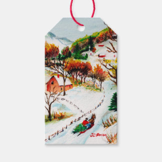 Winter Sleigh Ride Mountain Christmas Watercolor Gift Tags