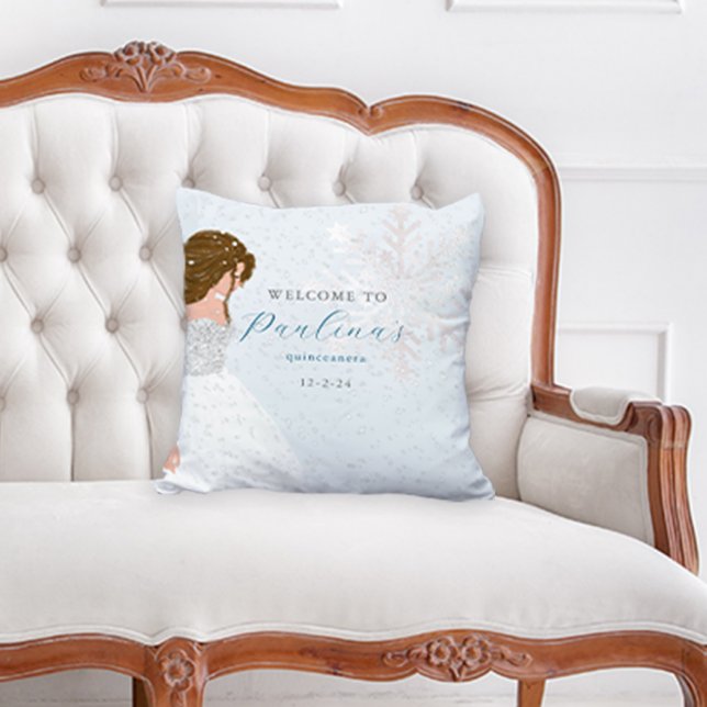 Winter Snow 15th Birthday Quinceañera Blue Throw Pillow (Creator Uploaded)