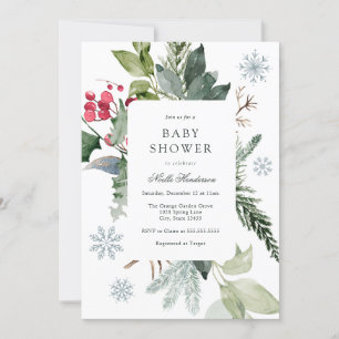 Winter Snow and Evergreen Baby Shower Invitation