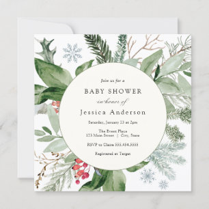 Winter Snow and Evergreen Baby Shower Invitation