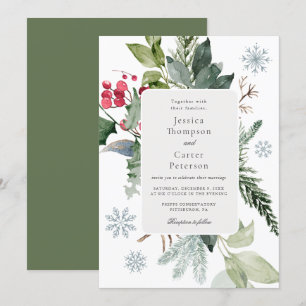 Winter Snow and Evergreen Wedding  Invitation