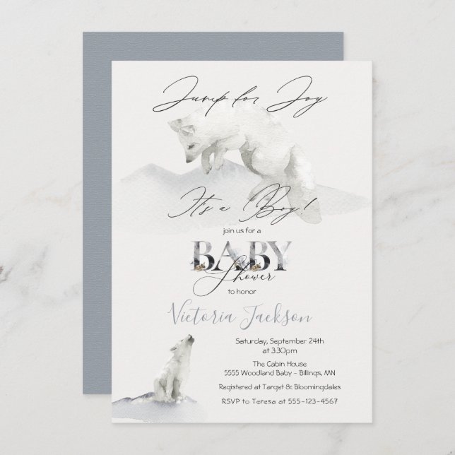 Winter Snow Artic White Fox baby shower Invitation (Front/Back)