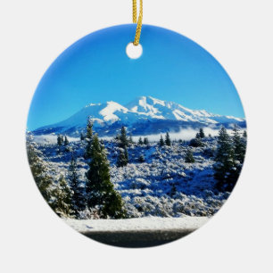 Winter Snow at Mount Shasta, CA Ceramic Ornament