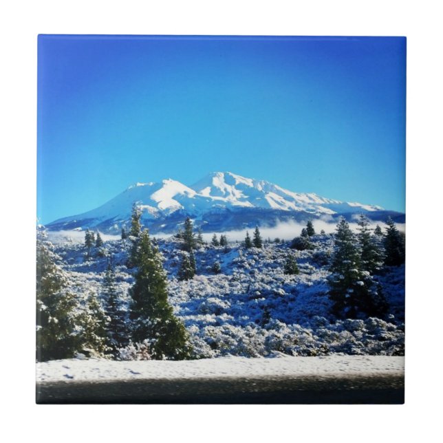Winter Snow at Mount Shasta, CA Tile (Front)