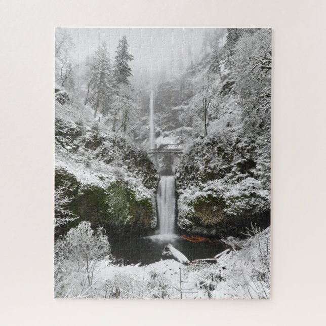Winter Snow at Multnomah Falls in Oregon Jigsaw Pu Jigsaw Puzzle (Vertical)