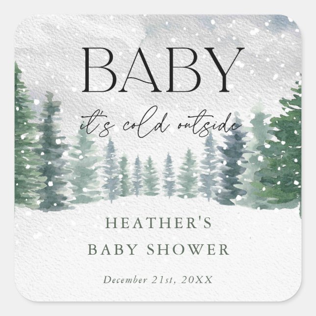 Winter Snow Baby It's Cold Outside Baby Shower Square Sticker (Front)