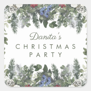 Winter Snow Berries Pine Christmas Personalized Square Sticker
