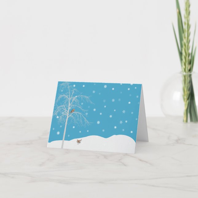 Winter Snow Bird Tree Blank Notecard (Front)