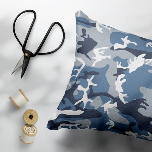 Winter Snow Blue Camouflage, Military, Army Accent Pillow