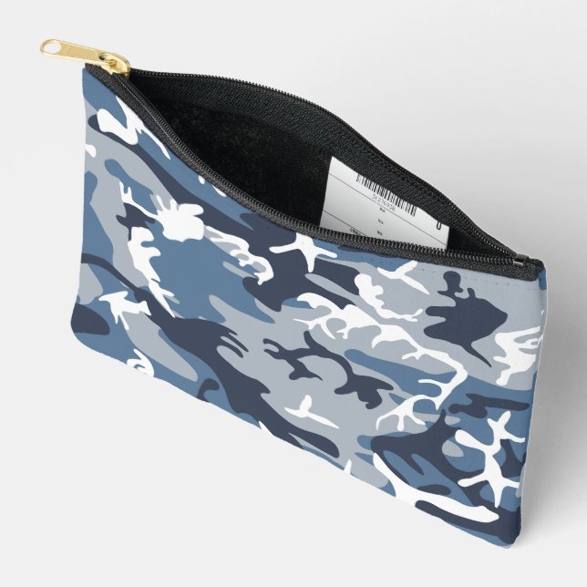 Winter Snow Blue Camouflage, Military, Army Accessory Pouch (Open)