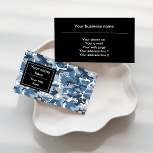 Winter Snow Blue Camouflage, Military, Army Business Card