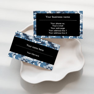 Winter Snow Blue Camouflage, Military, Army Business Card