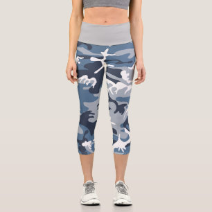 Winter Snow Blue Camouflage, Military, Army Capri Leggings