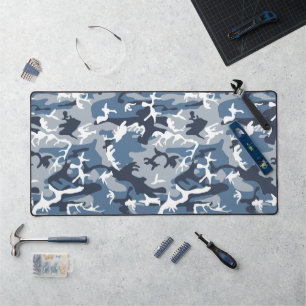 Winter Snow Blue Camouflage, Military, Army Desk Mat