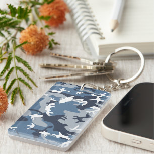 Winter Snow Blue Camouflage, Military, Army Keychain