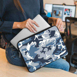 Winter Snow Blue Camouflage, Military, Army Laptop Sleeve