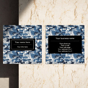 Winter Snow Blue Camouflage, Military, Army Square Business Card