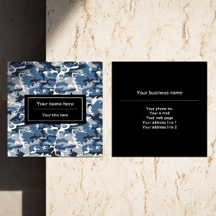 Winter Snow Blue Camouflage, Military, Army Square Business Card