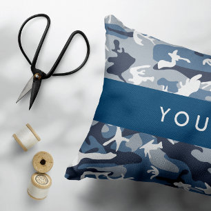 Winter Snow Blue Camouflage Your name Personalize Accent Pillow