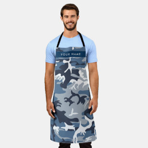 Winter Snow Blue Camouflage Your name Personalize Apron