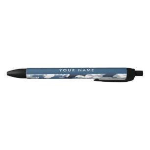 Winter Snow Blue Camouflage Your name Personalize Black Ink Pen