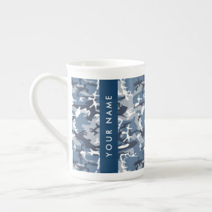 Winter Snow Blue Camouflage Your name Personalize Bone China Mug