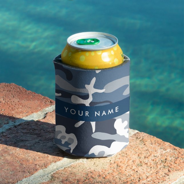 Winter Snow Blue Camouflage Your name Personalize Can Cooler (In Situ Pool)