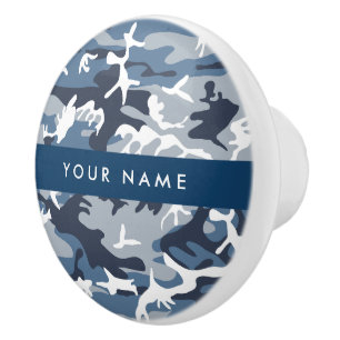 Winter Snow Blue Camouflage Your name Personalize Ceramic Knob
