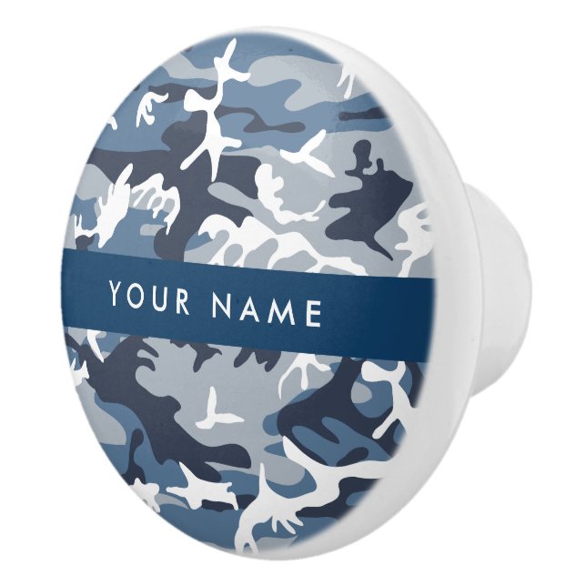 Winter Snow Blue Camouflage Your name Personalize Ceramic Knob (Right)