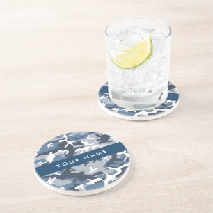 Winter Snow Blue Camouflage Your name Personalize Coaster