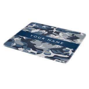 Winter Snow Blue Camouflage Your name Personalize Cutting Board