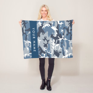Winter Snow Blue Camouflage Your name Personalize Fleece Blanket