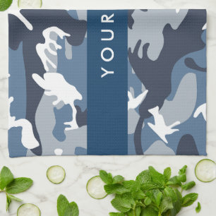 Winter Snow Blue Camouflage Your name Personalize Kitchen Towel