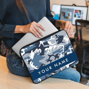 Winter Snow Blue Camouflage Your name Personalize Laptop Sleeve