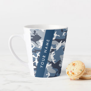Winter Snow Blue Camouflage Your name Personalize Latte Mug