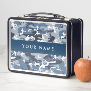 Winter Snow Blue Camouflage Your name Personalize Metal Lunch Box
