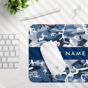 Winter Snow Blue Camouflage Your name Personalize Mouse Pad