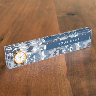 Winter Snow Blue Camouflage Your name Personalize Nameplate