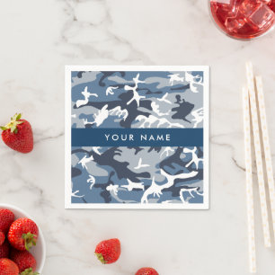 Winter Snow Blue Camouflage Your name Personalize Napkin