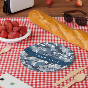 Winter Snow Blue Camouflage Your name Personalize Paper Plate