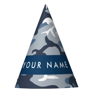Winter Snow Blue Camouflage Your name Personalize Party Hat